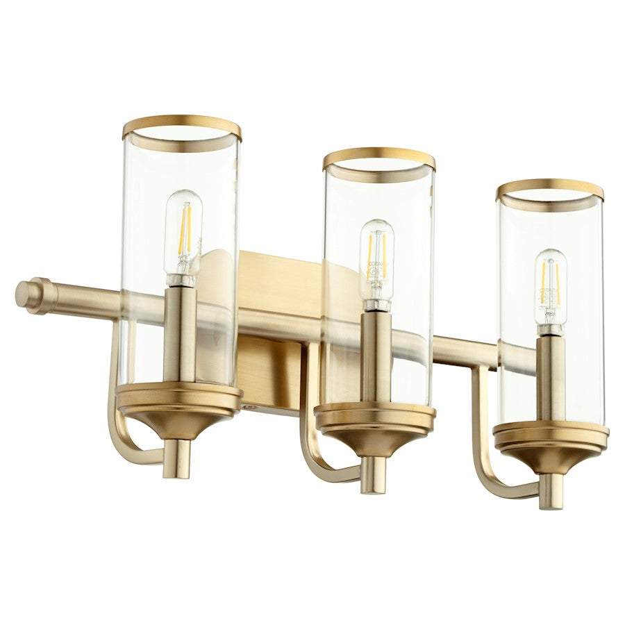Quorum Collins 3 Light Vanity, Aged Brass
