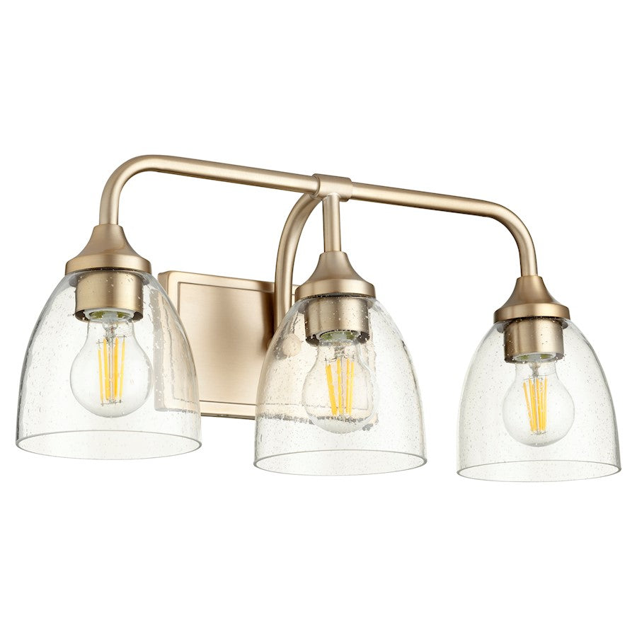 Quorum Enclave 3 Light Vanity, Aged Brass/Clear Seeded
