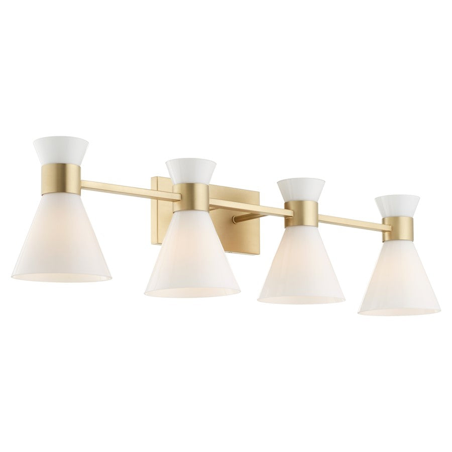 4 Light Bathroom Vanity Light, Aged Brass