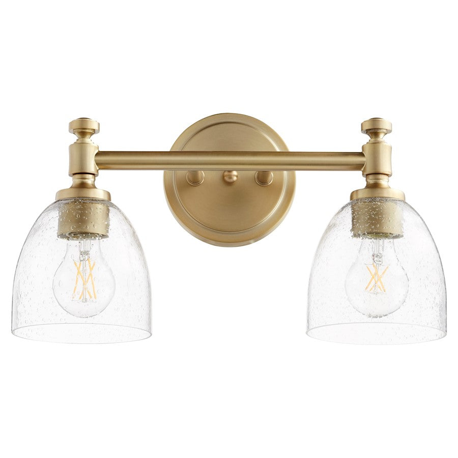 Quorum Rossington 2 Light Vanity, Aged Brass/Clear Seeded