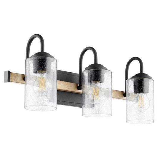 3 Light Pepper Glass Bathroom Vanity Light, Noir