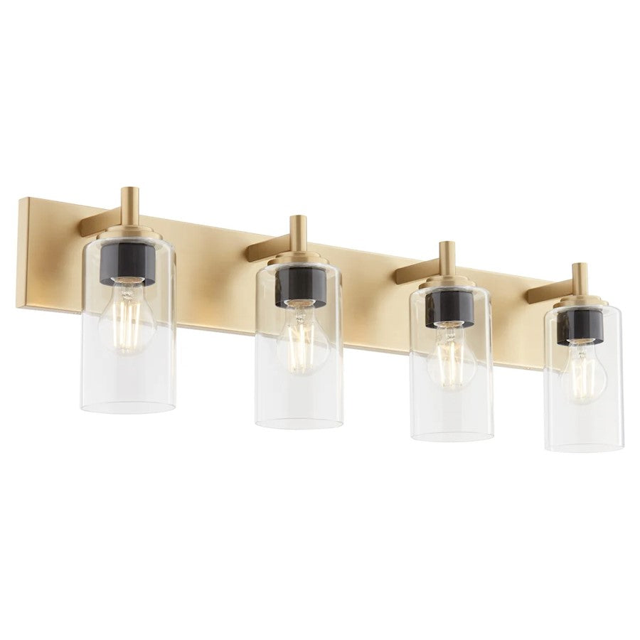 4 Light Bathroom Vanity Light, Aged Brass