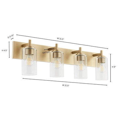 4 Light Bathroom Vanity Light, Aged Brass