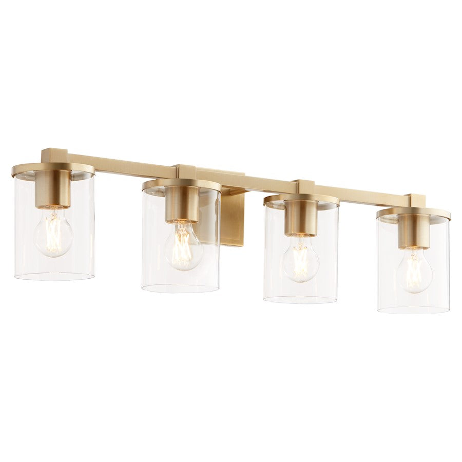 4 Light Bathroom Vanity Light, Aged Brass
