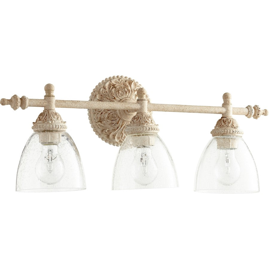 Quorum 3 Light 24' Vanity, White/Clear Seeded Glass