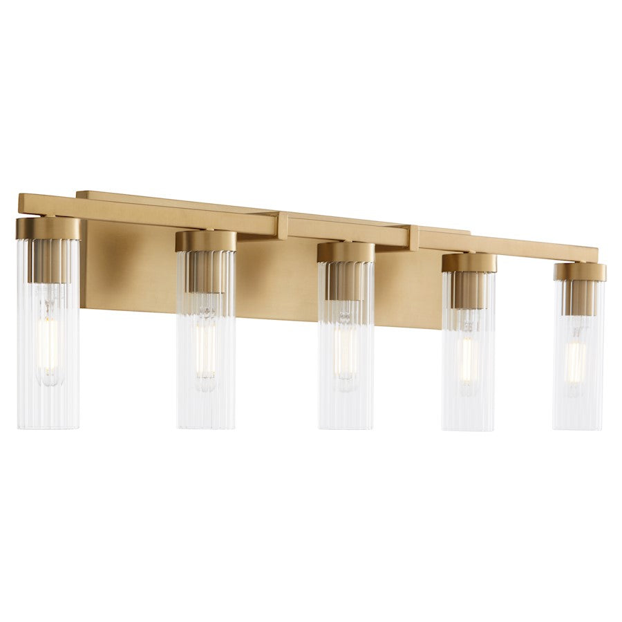 5 Light Bathroom Vanity Light, Aged Brass
