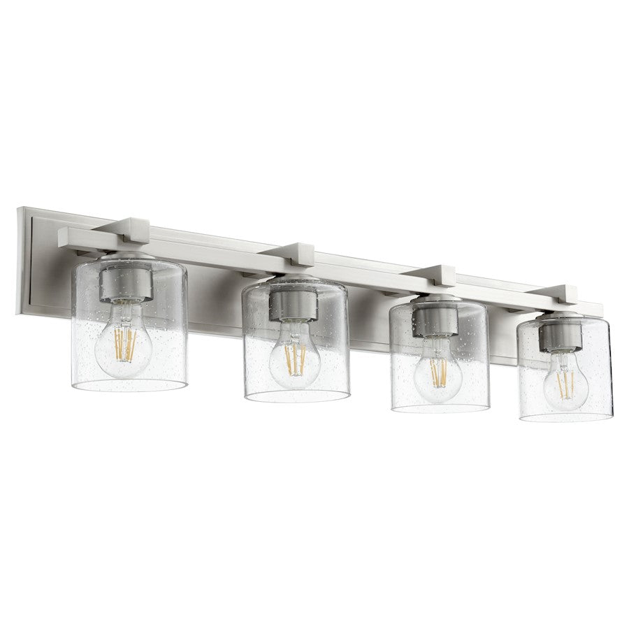 Quorum 4 Light Vanity, Satin Nickel/ Oiled Bronze/Clear Seeded