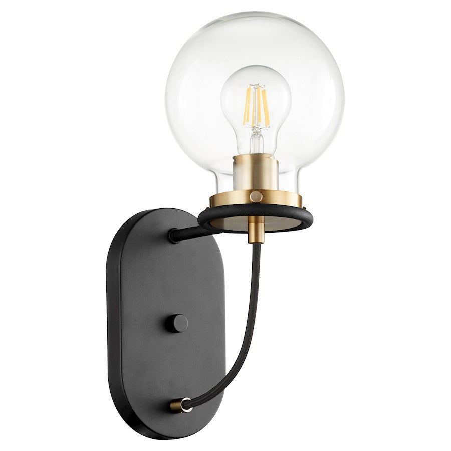 Quorum Centauri 1 Light Wall Mount, Noir/Aged Brass/Clear