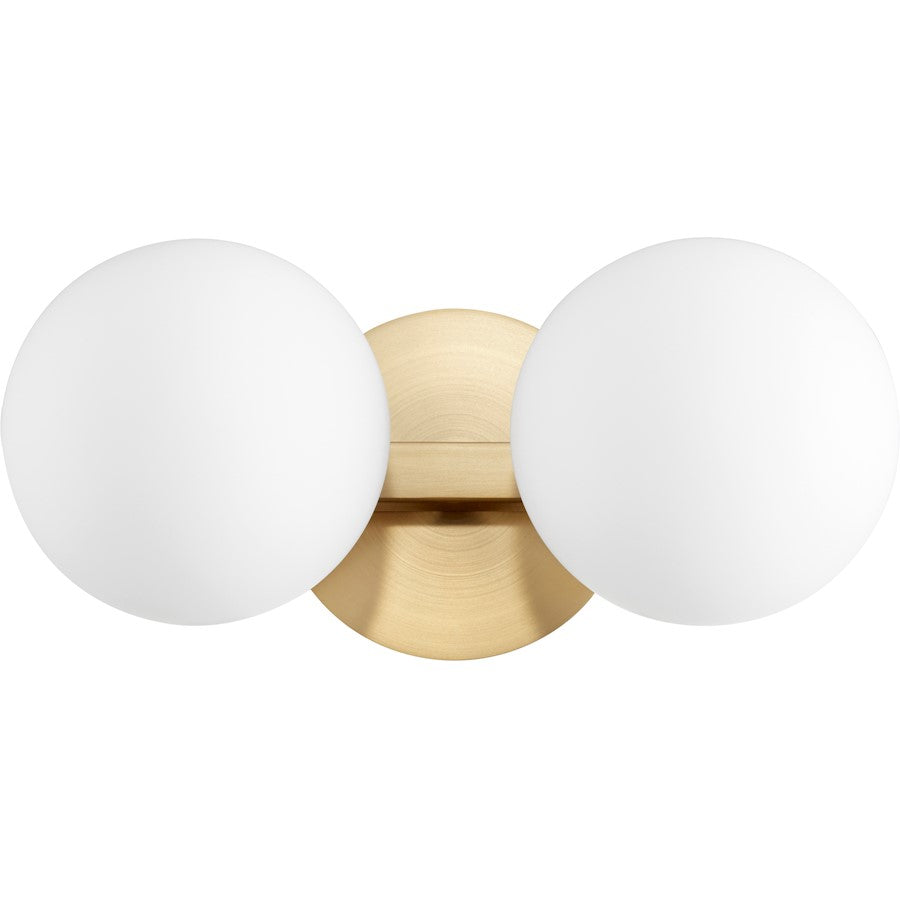 Quorum 2 Light Globe Vanity, Aged Brass