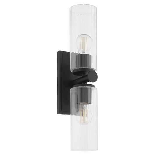 Quorum Juniper 2Lt Wall Mount, Matte Black/Clear/Fluted - 540-2-59