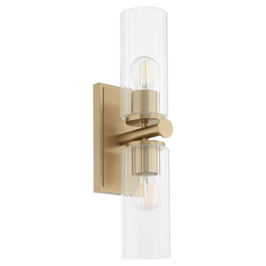 Quorum Juniper 2Lt Wall Mount, Aged Brass/Clear/Fluted - 540-2-80