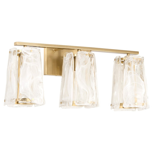 Quorum Prestige 3Lt Vanity, Aged Brass/Clear/Alabaster - 5575-3-80