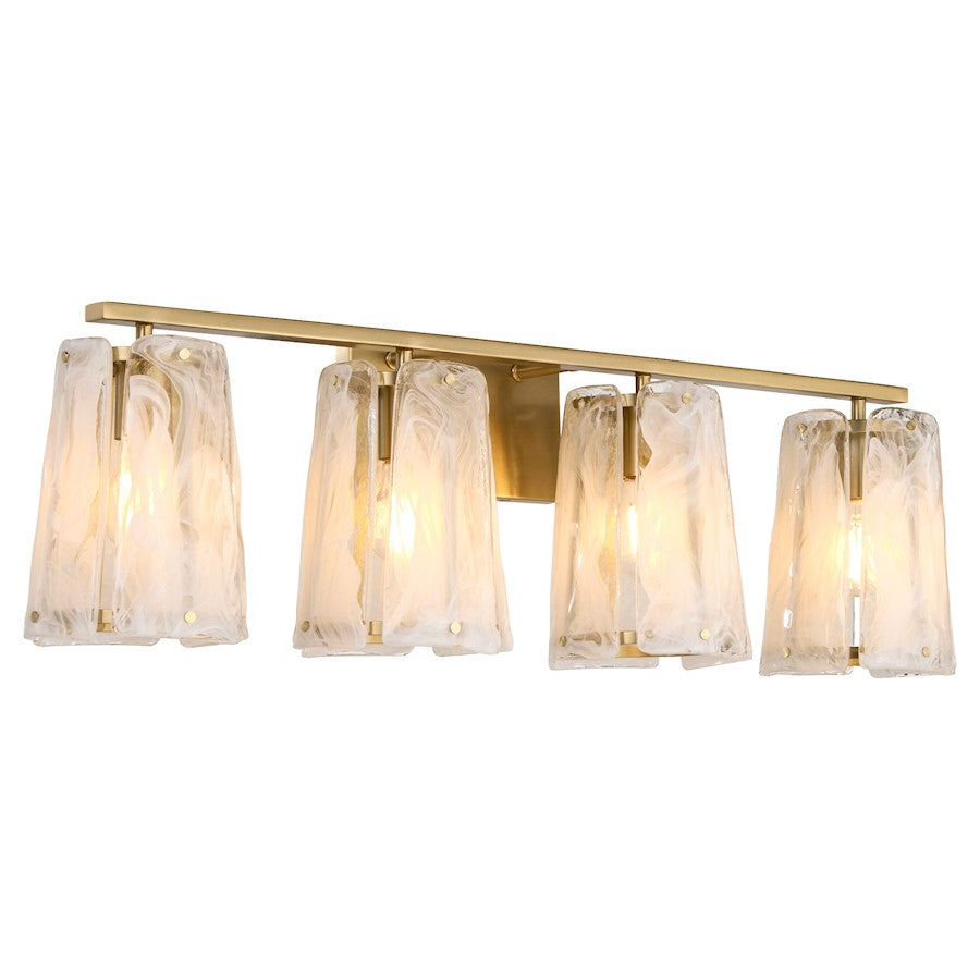 4 Light Bathroom Vanity Light, Aged Brass