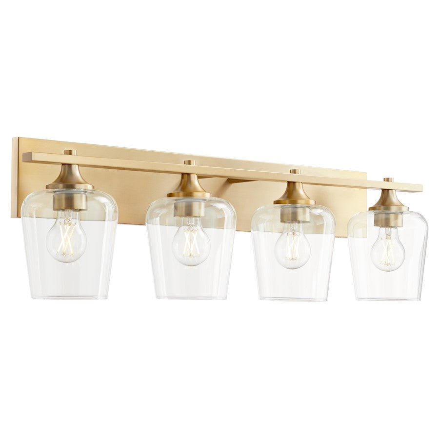 4 Light Bathroom Vanity Light, Aged Brass