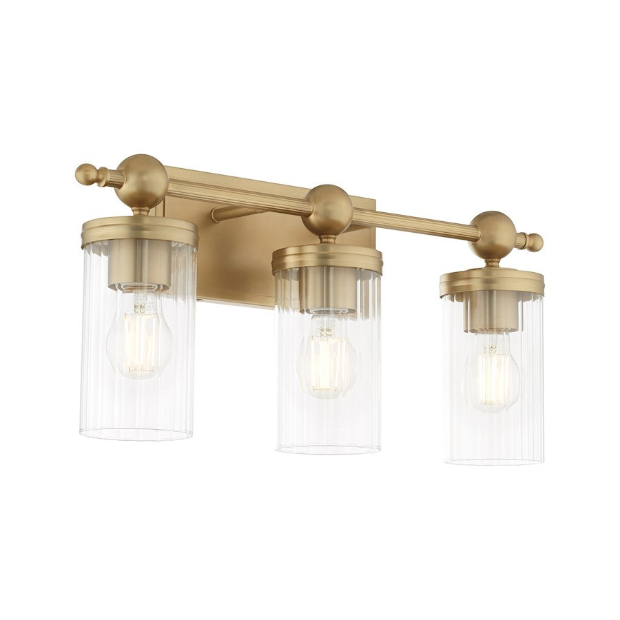 3 Light Bathroom Vanity Light, Aged Brass