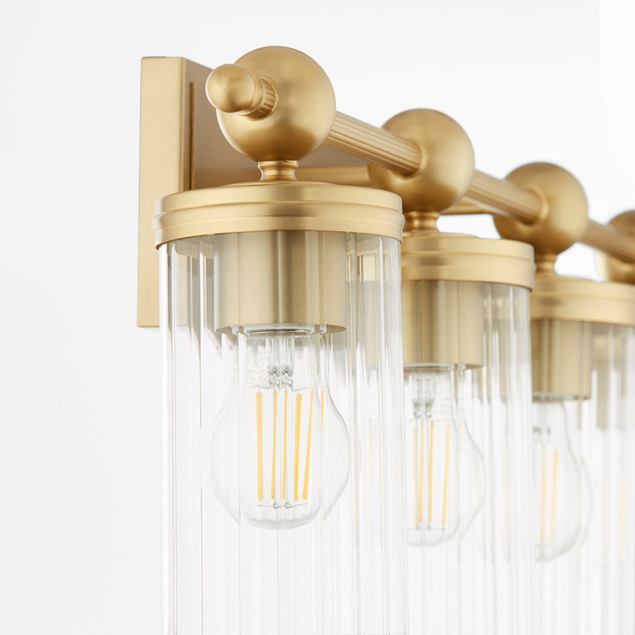 4 Light Bathroom Vanity Light, Aged Brass