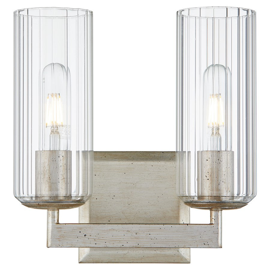 2 Light Bathroom Vanity Light, Aged Silver Leaf