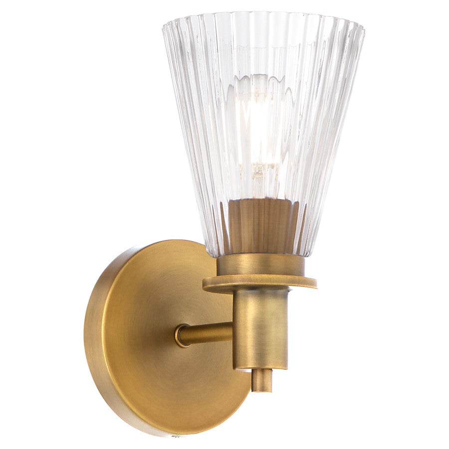 Quorum Lawton 1 Light Wall Mount, Brushed Brass/Clear