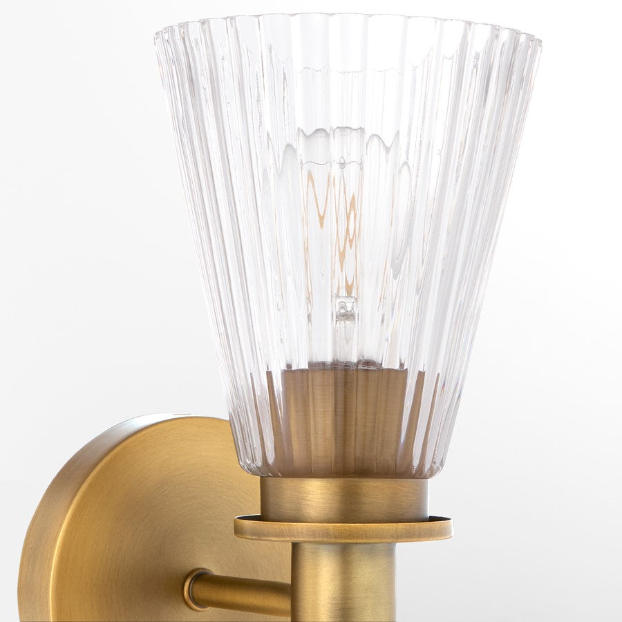 Quorum Lawton 1 Light Wall Mount, Brushed Brass/Clear