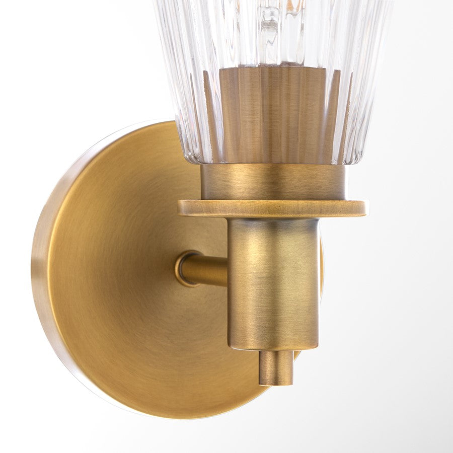 Quorum Lawton 1 Light Wall Mount, Brushed Brass/Clear