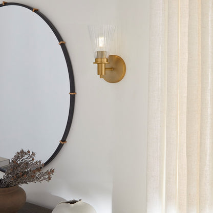 Quorum Lawton 1 Light Wall Mount, Brushed Brass/Clear