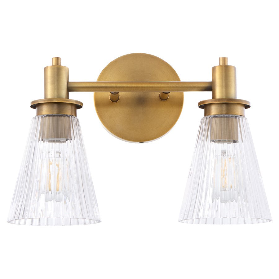 Quorum Lawton 2 Light Vanity, Brushed Brass/Clear - 5803-2-47