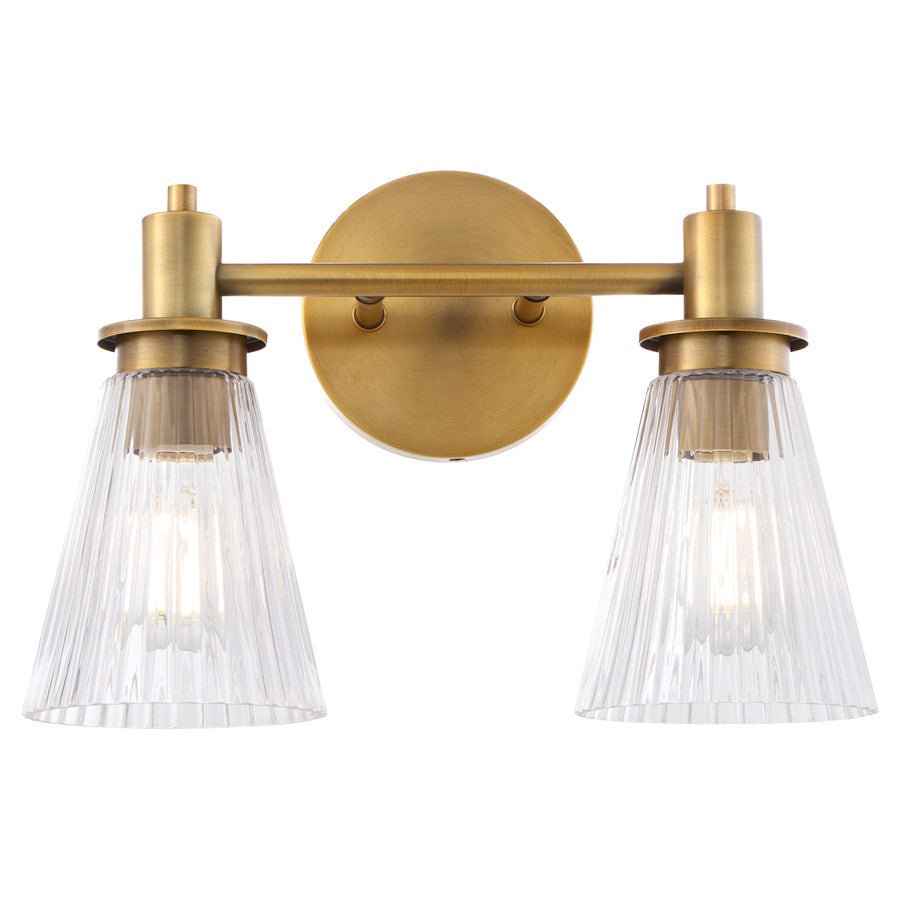 Quorum Lawton 2 Light Vanity, Brushed Brass/Clear