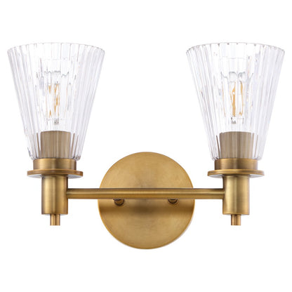 Quorum Lawton 2 Light Vanity, Brushed Brass/Clear