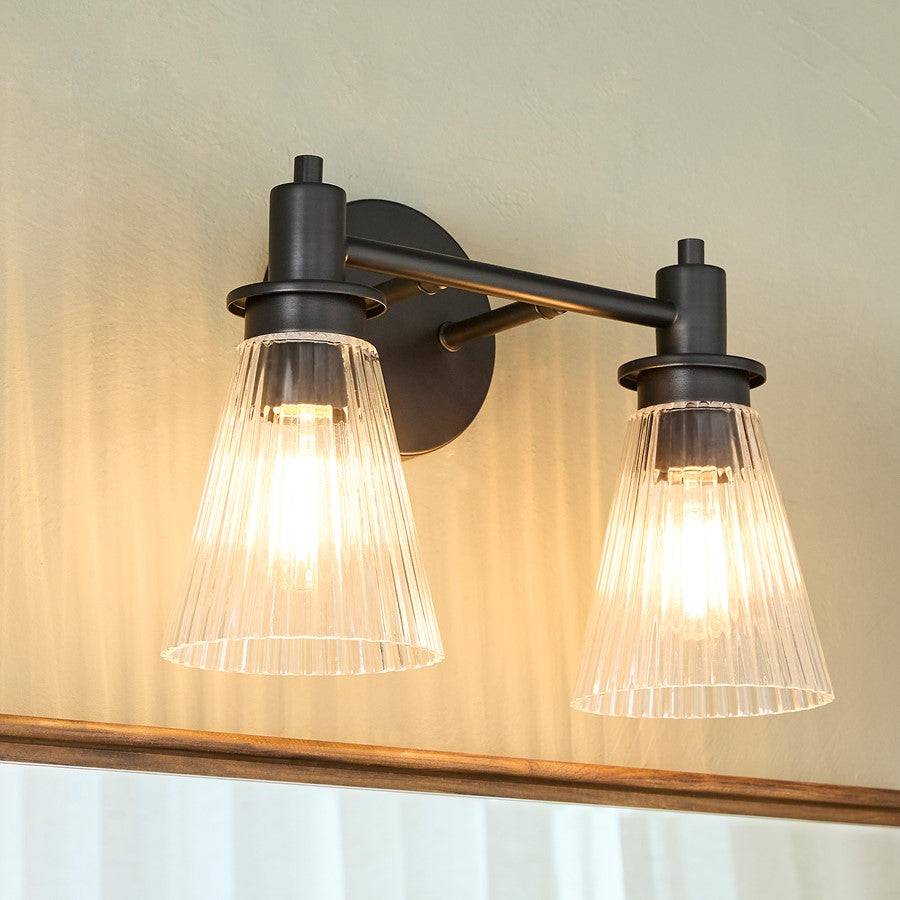 Quorum Lawton 2 Light Vanity, Matte Black/Clear