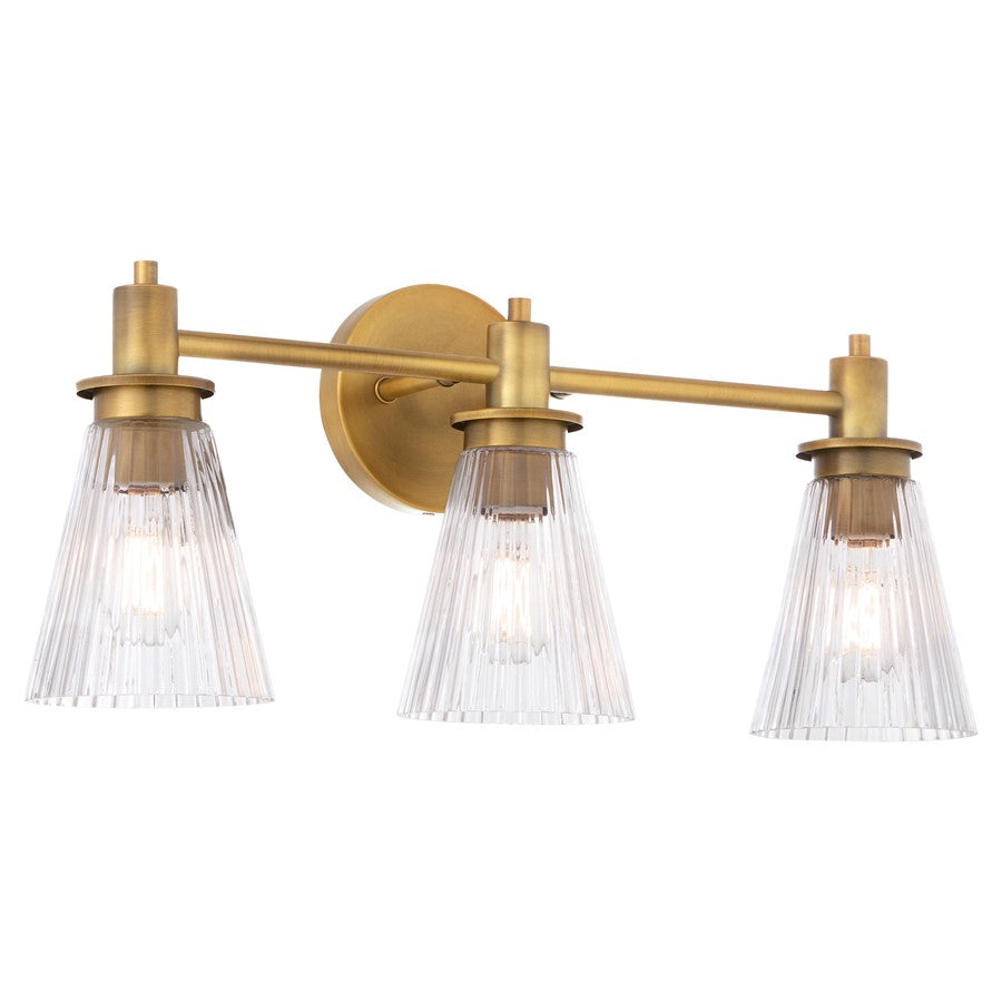 Quorum Lawton 3 Light Vanity, Brushed Brass/Clear