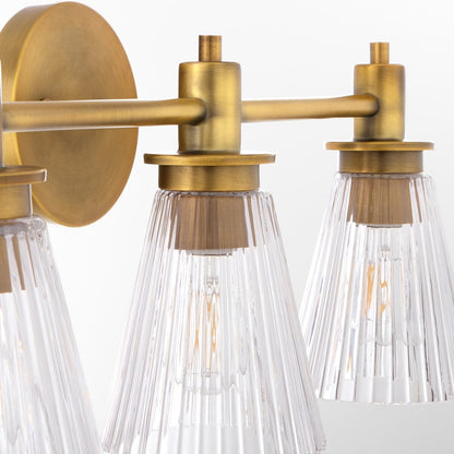 Quorum Lawton 3 Light Vanity, Brushed Brass/Clear