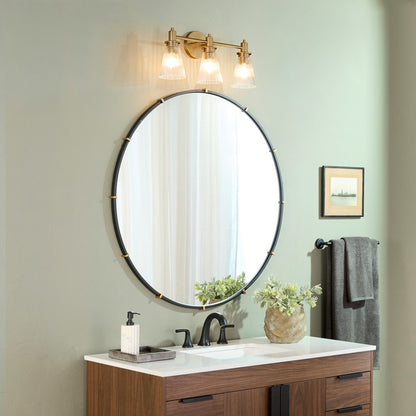 Quorum Lawton 3 Light Vanity, Brushed Brass/Clear