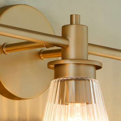 Quorum Lawton 3 Light Vanity, Brushed Brass/Clear
