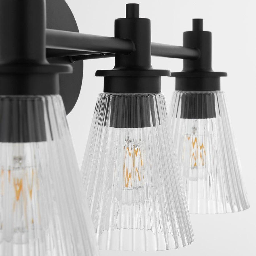 Quorum Lawton 3 Light Vanity, Matte Black/Clear