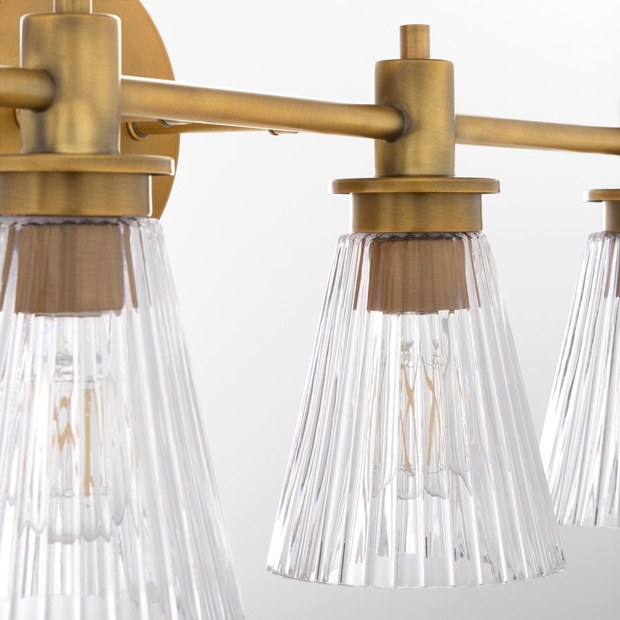 Quorum Lawton 4 Light Vanity, Brushed Brass/Clear