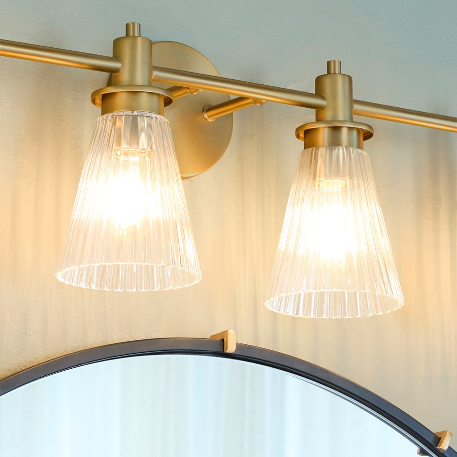 Quorum Lawton 4 Light Vanity, Brushed Brass/Clear