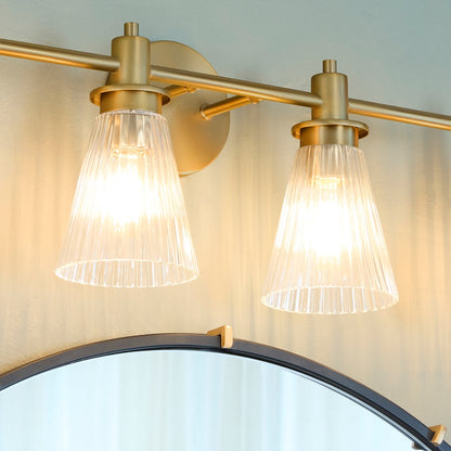 Quorum Lawton 4 Light Vanity, Brushed Brass/Clear