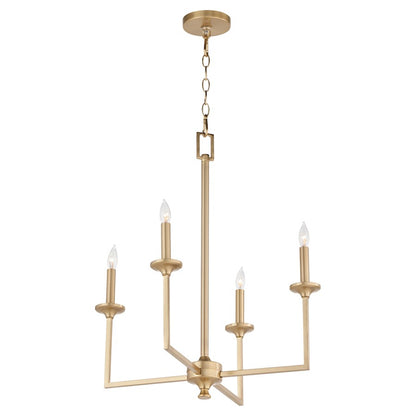4 Light Chandelier, Aged Brass