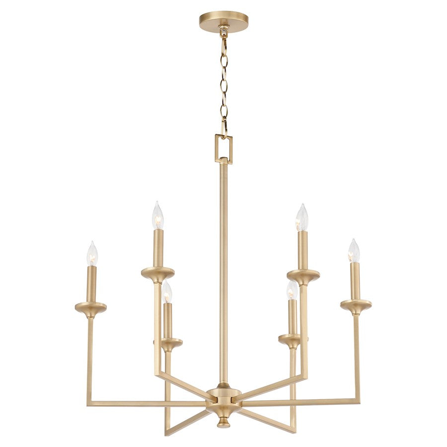 6 Light Chandelier, Aged Brass