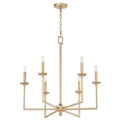 6 Light Chandelier, Aged Brass