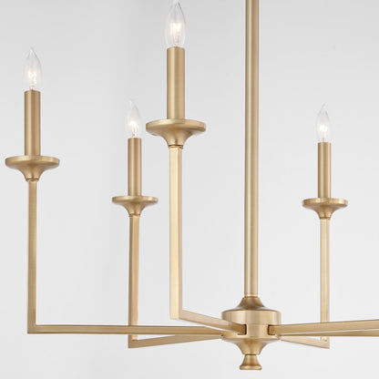6 Light Chandelier, Aged Brass