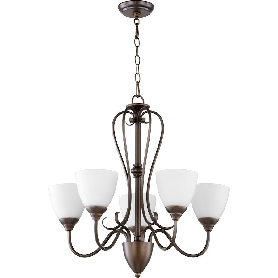 Quorum Powell 5 Light 24.5' Chandelier, Oiled Bronze/Satin Opal