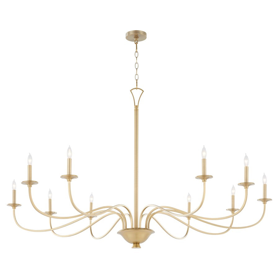 10 Light Chandelier, Aged Brass