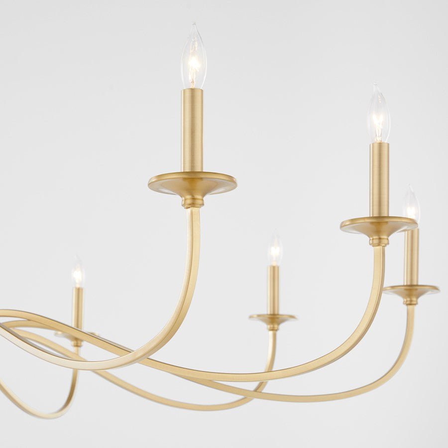 10 Light Chandelier, Aged Brass