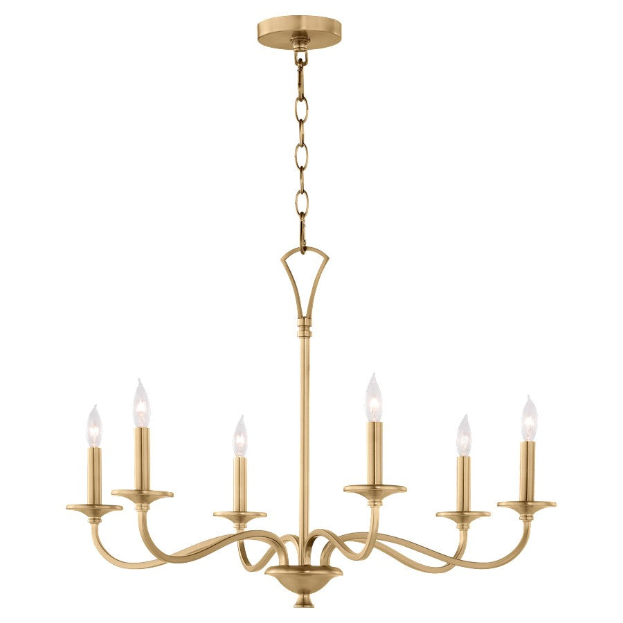 6 Light Chandelier, Aged Brass