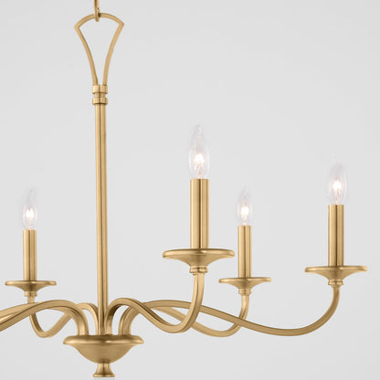 6 Light Chandelier, Aged Brass