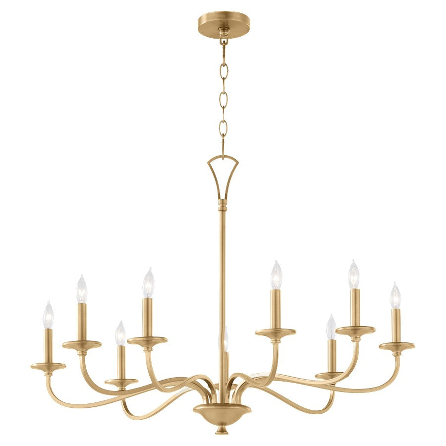 9 Light Chandelier, Aged Brass