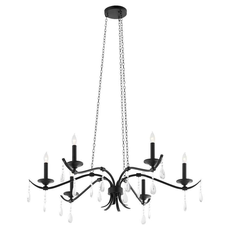 6 Light 36" Chandelier, Matte Black