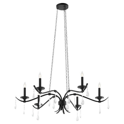 6 Light 36" Chandelier, Matte Black