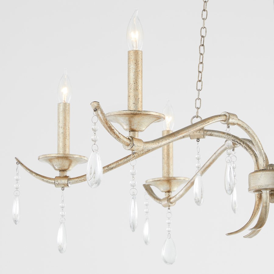 6 Light 36" Chandelier, Aged Silver Leaf
